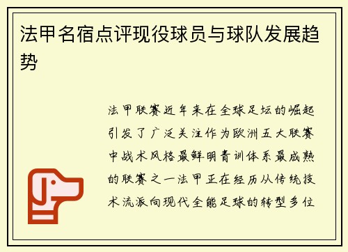 法甲名宿点评现役球员与球队发展趋势